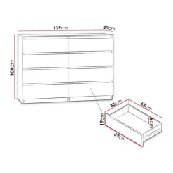 Cassettiera 139x100h cm 8 cassetti moderna rovere Rotterdam