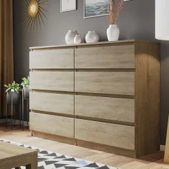 Cassettiera 139x100h cm 8 cassetti moderna rovere Rotterdam