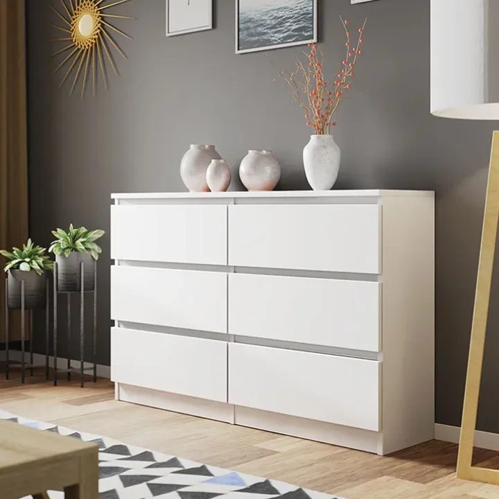 Cassettiera 120x77h cm 6 cassetti moderna bianco Rotterdam
