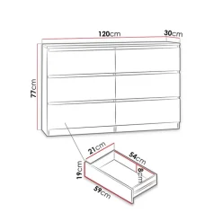 Cassettiera 120x77h cm 6 cassetti moderna bianco Rotterdam