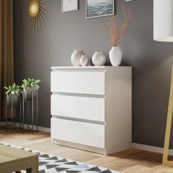 Cassettiera 70x77h cm 3 cassetti moderna bianco Rotterdam