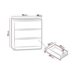 Cassettiera 70x77h cm 3 cassetti moderna bianco Rotterdam