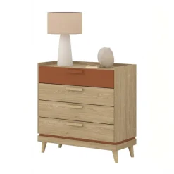 Cassettiera 90x90h cm 4 cassetti rovere rosso mattone Yu