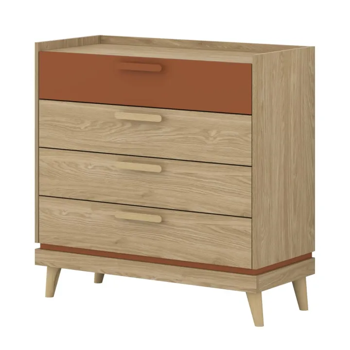 Cassettiera 90x90h cm 4 cassetti rovere rosso mattone Yu