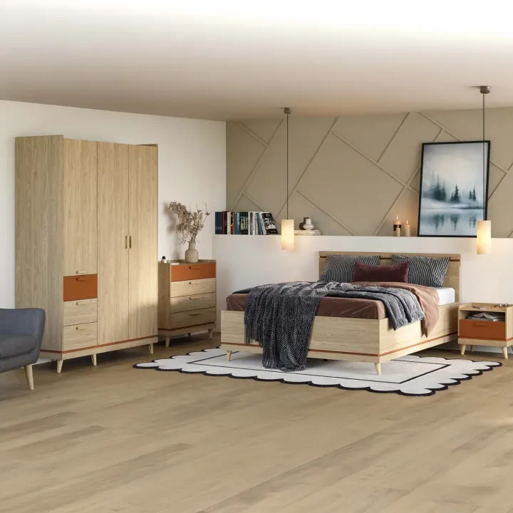 Cassettiera 90x90h cm 4 cassetti rovere rosso mattone Yu