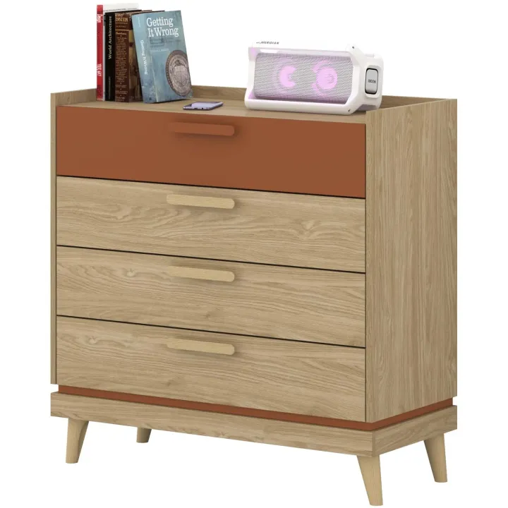 Cassettiera 90x90h cm 4 cassetti rovere rosso mattone Yu