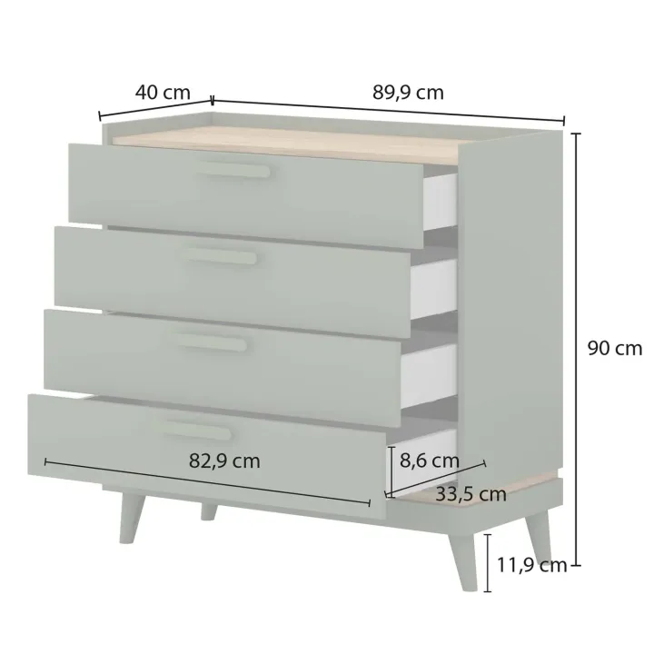 Cassettiera 90x90h cm 4 cassetti rovere rosso mattone Yu