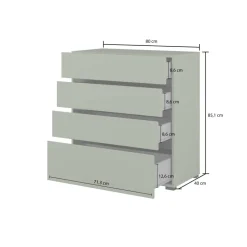 Cassettiera 80x85h cm 4 cassetti rovere Lolla