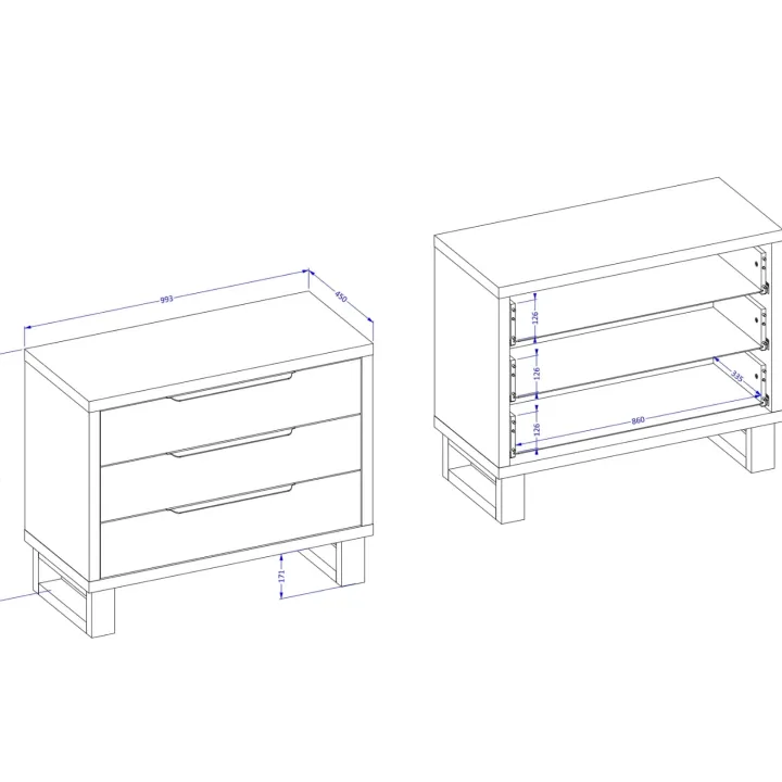 Cassettiera 100x83h cm 3 cassetti rovere Petra