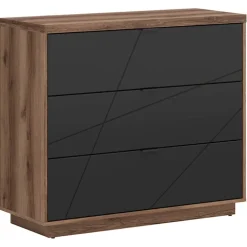 Cassettiera 106x93h cm 3 cassetti rovere scuro nero opaco Elin