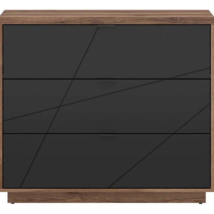 Cassettiera 106x93h cm 3 cassetti rovere scuro nero opaco Elin