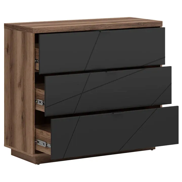 Cassettiera 106x93h cm 3 cassetti rovere scuro nero opaco Elin
