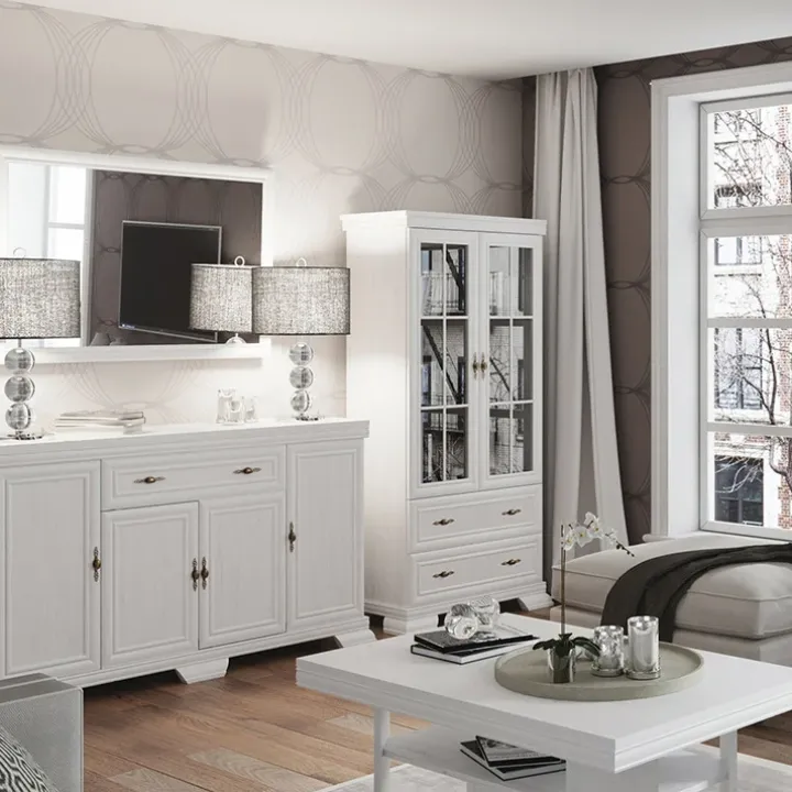 Cassettiera 88x97h cm 4 cassetti shabby bianco frassinato Kelly
