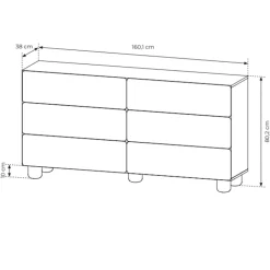 Cassettiera 160x80h cm 6 cassetti soggiorno rovere chiaro Mellow