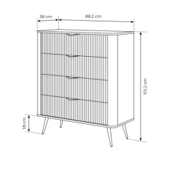 Cassettiera 88x101h cm 4 cassetti soggiorno beige cannettato Ramis