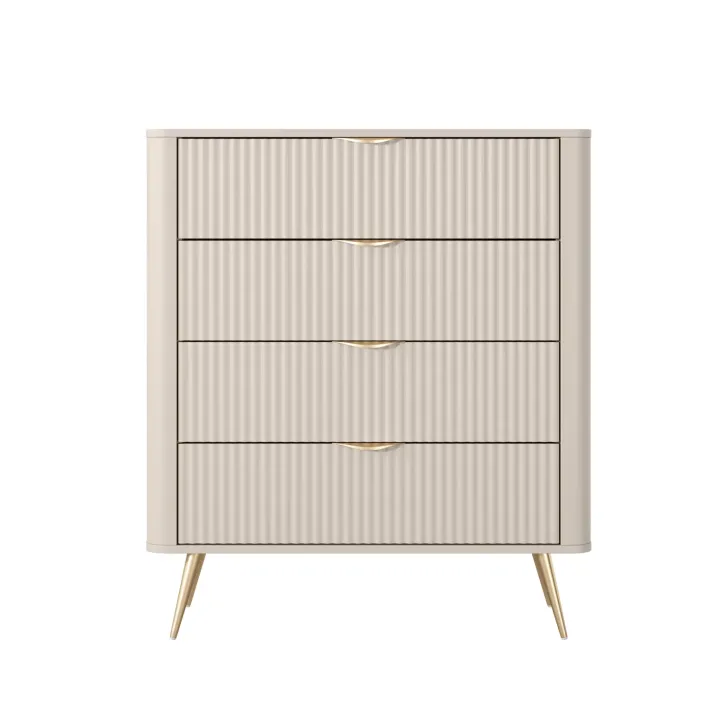 Cassettiera 88x101h cm 4 cassetti soggiorno beige cannettato Ramis