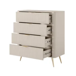 Cassettiera 88x101h cm 4 cassetti soggiorno beige cannettato Ramis