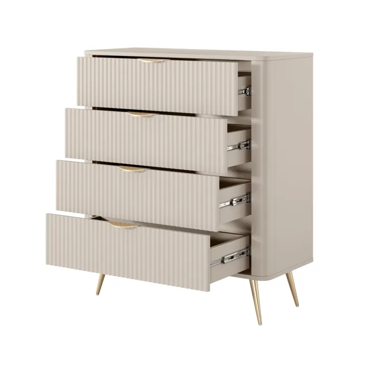 Cassettiera 88x101h cm 4 cassetti soggiorno beige cannettato Ramis