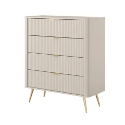 Cassettiera 88x101h cm 4 cassetti soggiorno beige cannettato Ramis
