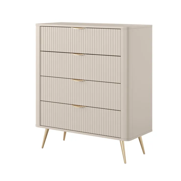Cassettiera 88x101h cm 4 cassetti soggiorno beige cannettato Ramis