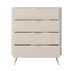 Cassettiera 88x101h cm 4 cassetti soggiorno beige cannettato Ramis
