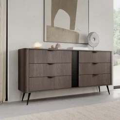 Cassettiera 163x81h cm 6 cassetti soggiorno wengè nero Vesper