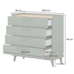 Cassettiera 90x90h cm 4 cassetti verde salvia Yu