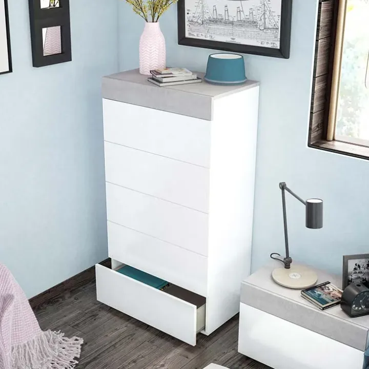 Cassettiera 61x118h cm moderna bianco cemento Idra