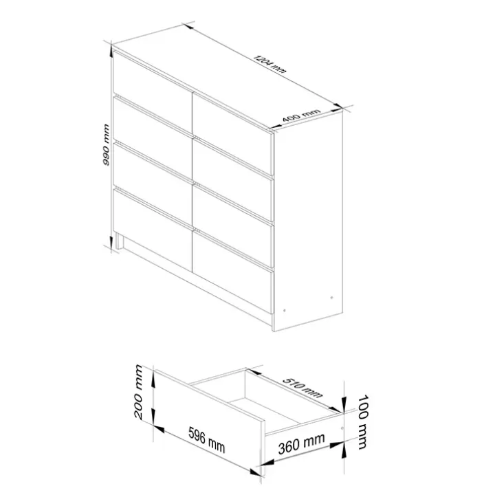 Cassettiera 120x100h cm moderna 8 cassetti bianco Living