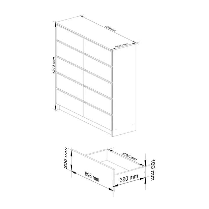 Cassettiera 120x120h cm moderna 10 cassetti bianco Living