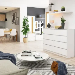 Cassettiera 140x100h cm moderna 8 cassetti bianco Living
