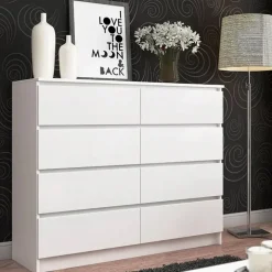 Cassettiera 140x100h cm moderna 8 cassetti bianco Living