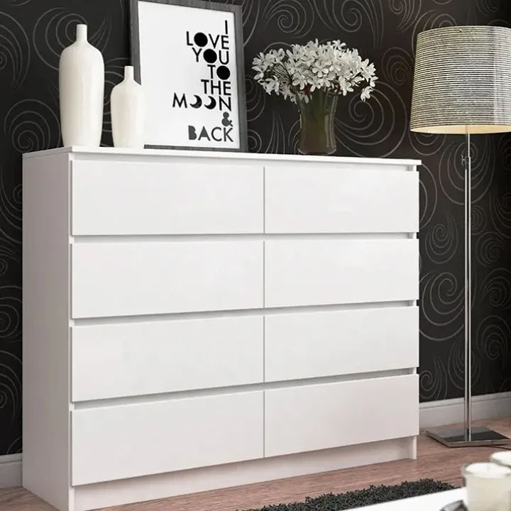 Cassettiera 140x100h cm moderna 8 cassetti bianco Living