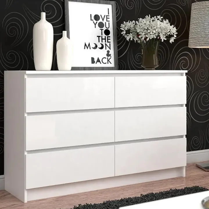 Cassettiera 120x77h cm moderna 6 cassetti bianco Living
