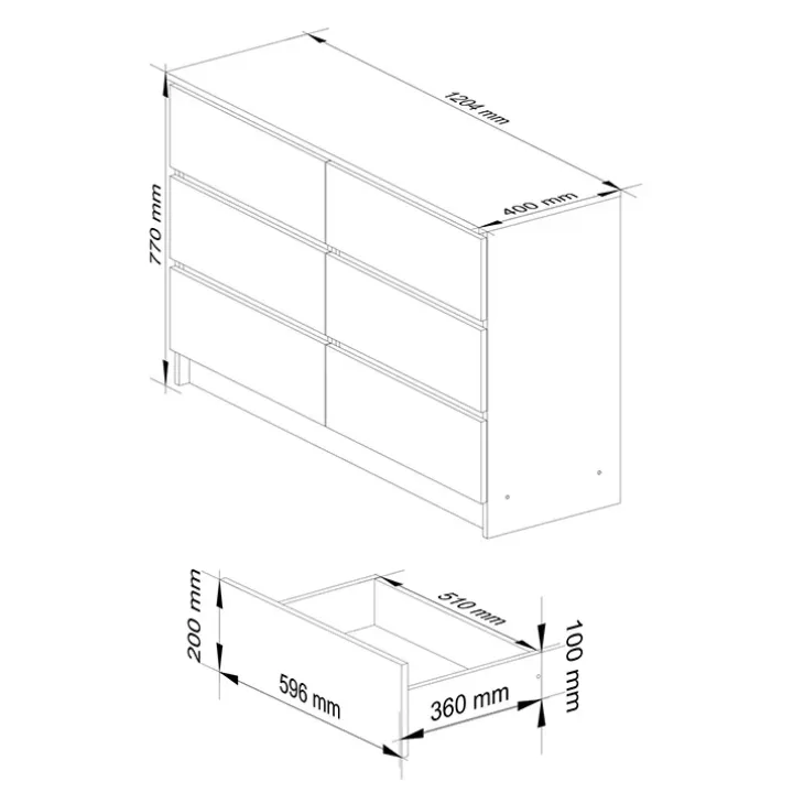 Cassettiera 120x77h cm moderna 6 cassetti bianco Living