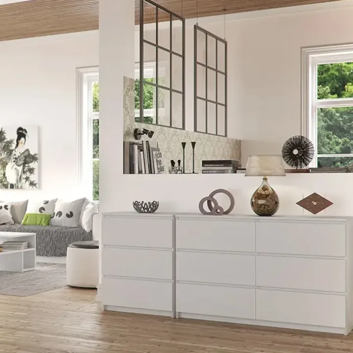 Cassettiera 120x77h cm moderna 6 cassetti bianco Living