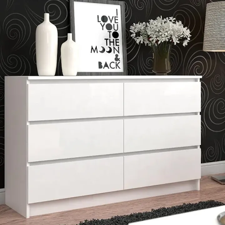 Cassettiera 140x77h cm moderna 6 cassetti bianco Living