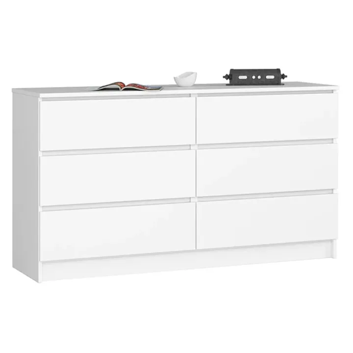 Cassettiera 140x77h cm moderna 6 cassetti bianco Living