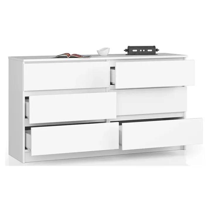 Cassettiera 140x77h cm moderna 6 cassetti bianco Living