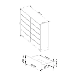 Cassettiera 140x120h cm moderna 10 cassetti bianco Living