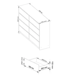 Cassettiera 140x100h cm moderna 8 cassetti rovere Living