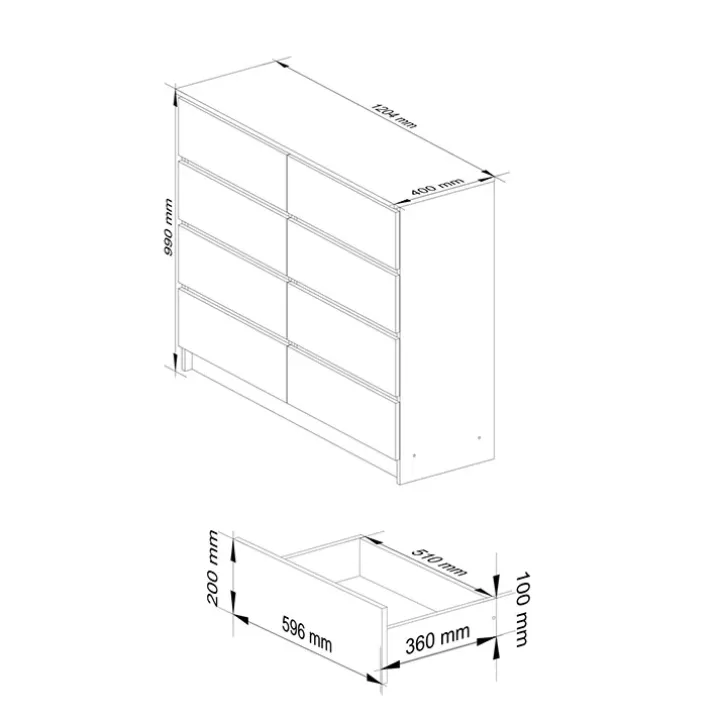 Cassettiera 120x100h cm moderna 8 cassetti rovere Living