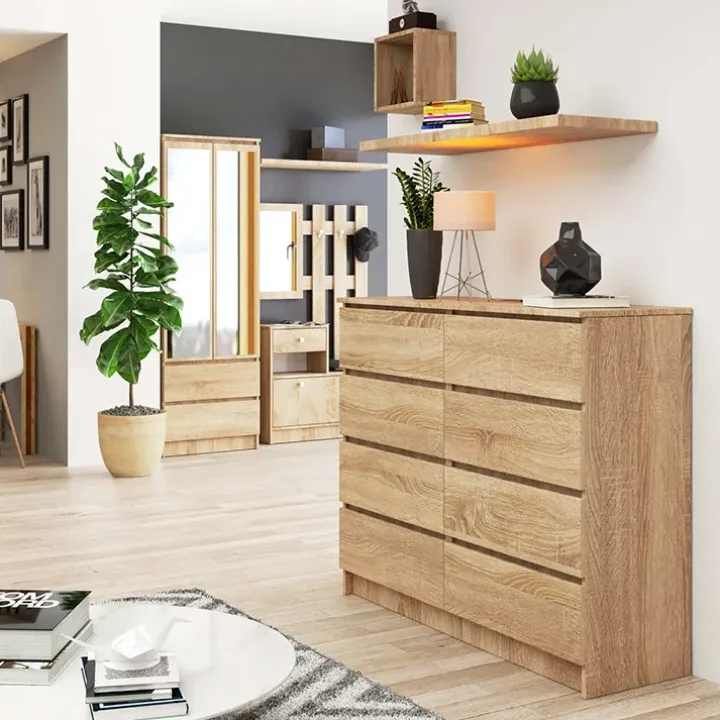 Cassettiera 120x100h cm moderna 8 cassetti rovere Living