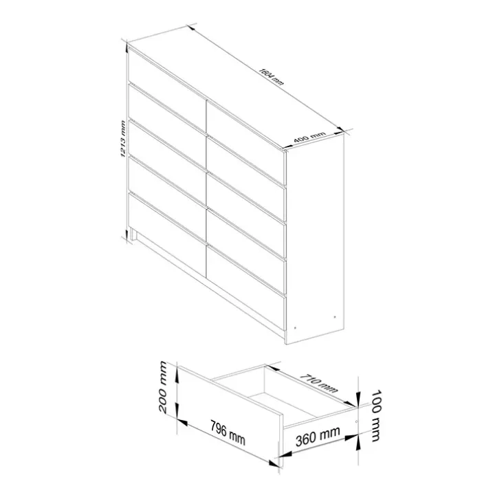 Cassettiera 160x120h cm moderna 10 cassetti rovere Living