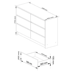Cassettiera 120x77h cm moderna 6 cassetti rovere Living