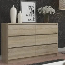 Cassettiera 120x77h cm moderna 6 cassetti rovere Living