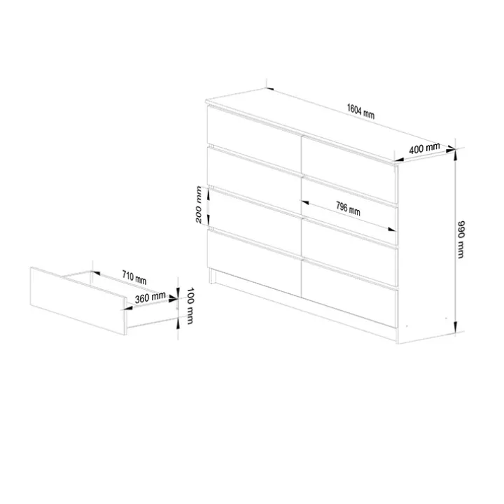 Cassettiera 160x100h cm moderna 8 cassetti bianco Living