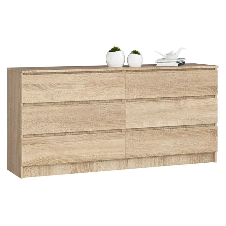 Cassettiera 160x77h cm moderna 6 cassetti rovere Living