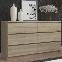 Cassettiera 160x77h cm moderna 6 cassetti rovere Living