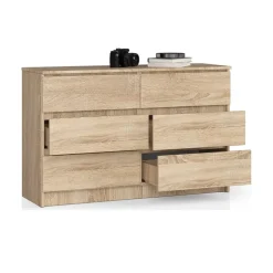 Cassettiera 140x77h cm moderna 6 cassetti rovere Living